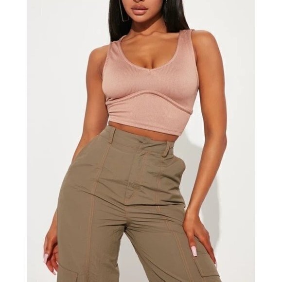 Iris Seamless Rib‎ Tank Taupe Top Size Large RefFNB - Picture 1 of 11
